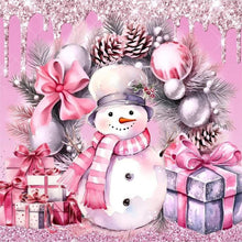 Load image into Gallery viewer, Pink Snowman Sled 30*30CM(Canvas) Full Round Drill Diamond Painting
