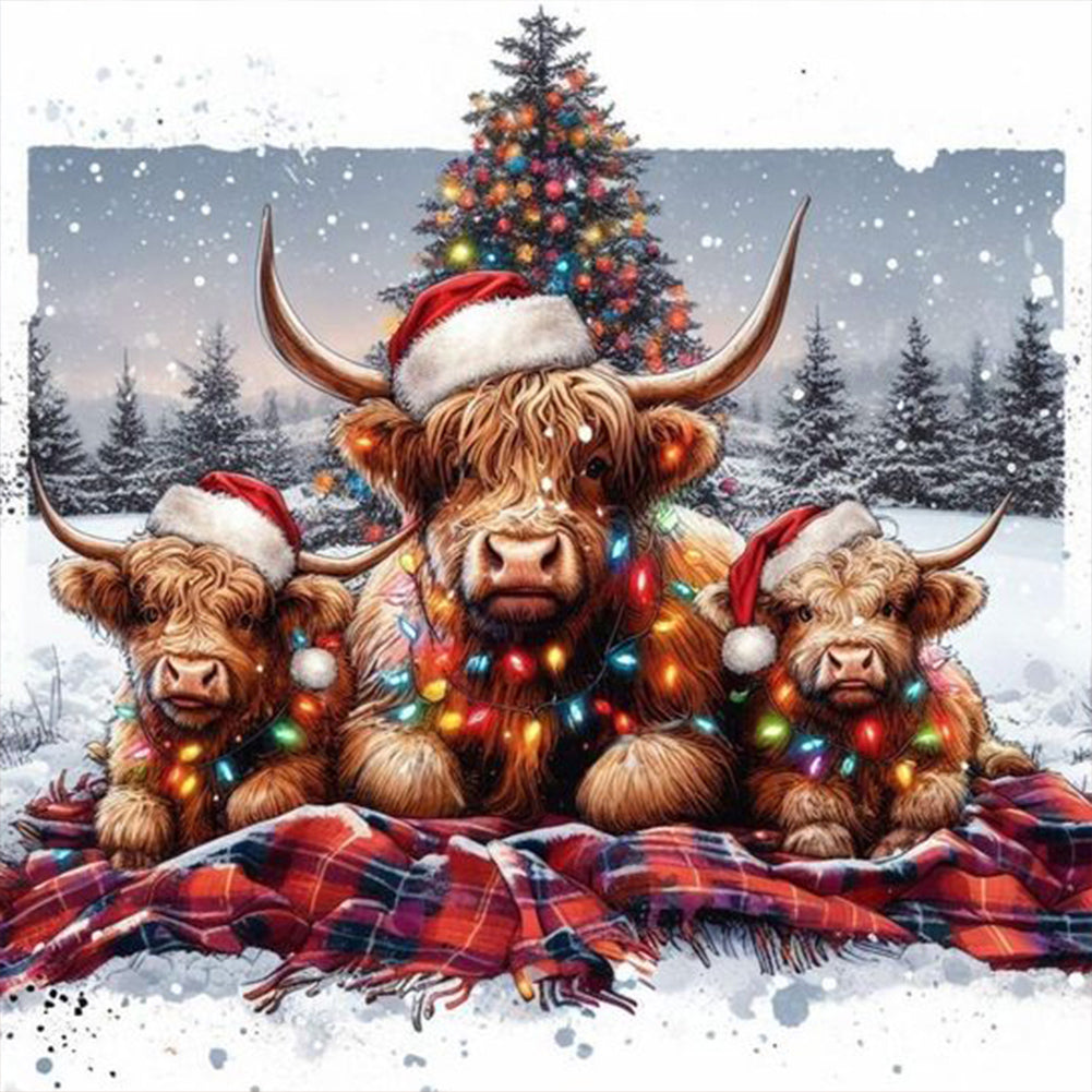 Christmas Yak Family 30X30CM(Canvas) Full Round Drill Diamond Painting