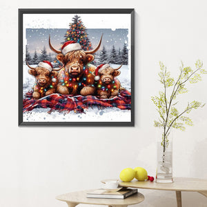 Christmas Yak Family 30X30CM(Canvas) Full Round Drill Diamond Painting