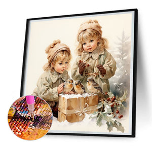 Birds And Girls 30X30CM(Canvas) Round Drill Diamond Painting