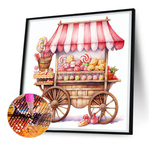 Pink Dessert Shop Trolley 30X30CM(Canvas) Full Round Drill Diamond Painting