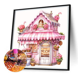 Pink Dessert Shop Trolley 30X30CM(Canvas) Full Round Drill Diamond Painting