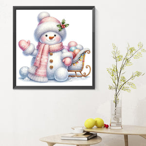 Pink Snowman 30X30CM(Canvas) Full Round Drill Diamond Painting