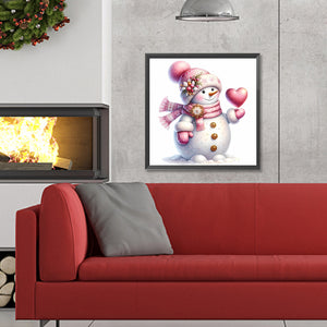 Pink Snowman 30X30CM(Canvas) Full Round Drill Diamond Painting