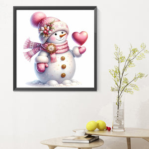 Pink Snowman 30X30CM(Canvas) Full Round Drill Diamond Painting