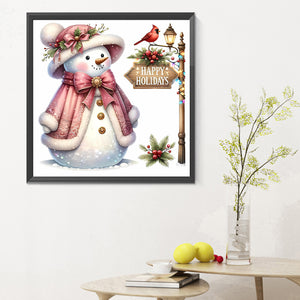 Pink Snowman 30X30CM(Canvas) Full Round Drill Diamond Painting