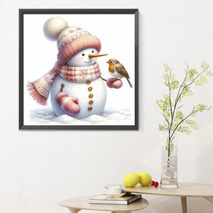 Pink Snowman 30X30CM(Canvas) Full Round Drill Diamond Painting