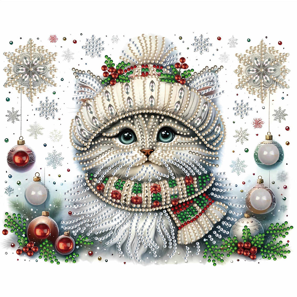 Christmas Kitten 30*30CM(Canvas) Partial Special Shaped Drill Diamond Painting