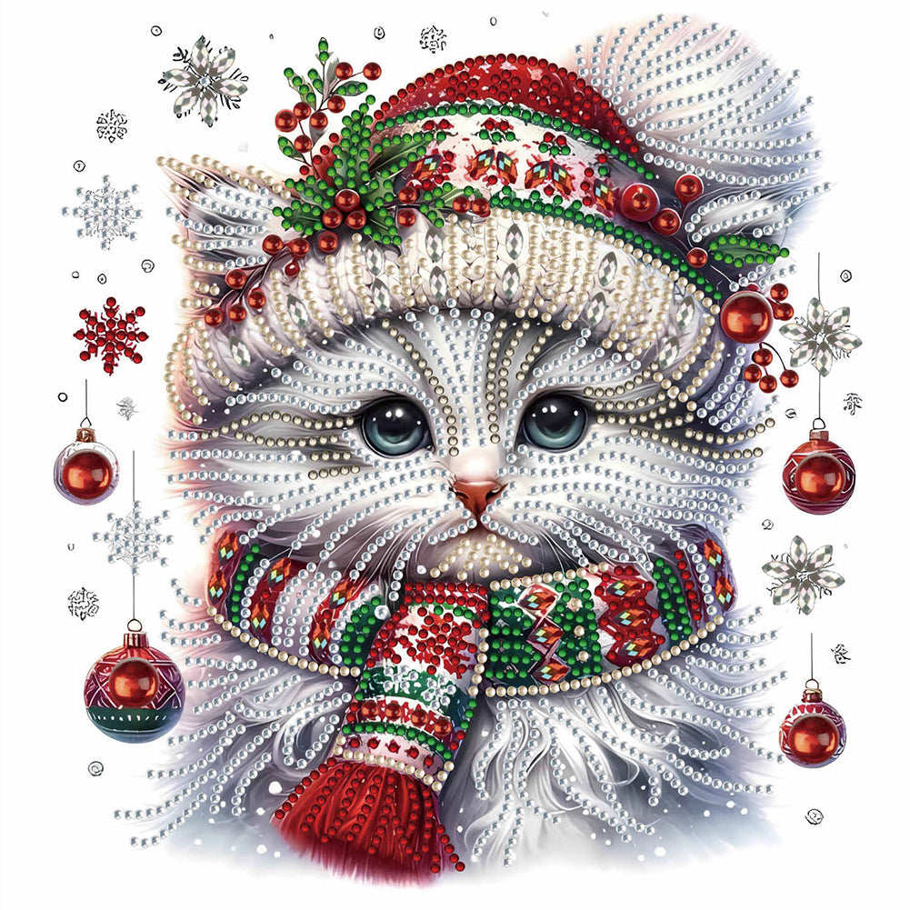 Christmas Kitten 30*30CM(Canvas) Partial Special Shaped Drill Diamond Painting