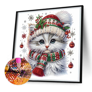 Christmas Kitten 30*30CM(Canvas) Partial Special Shaped Drill Diamond Painting