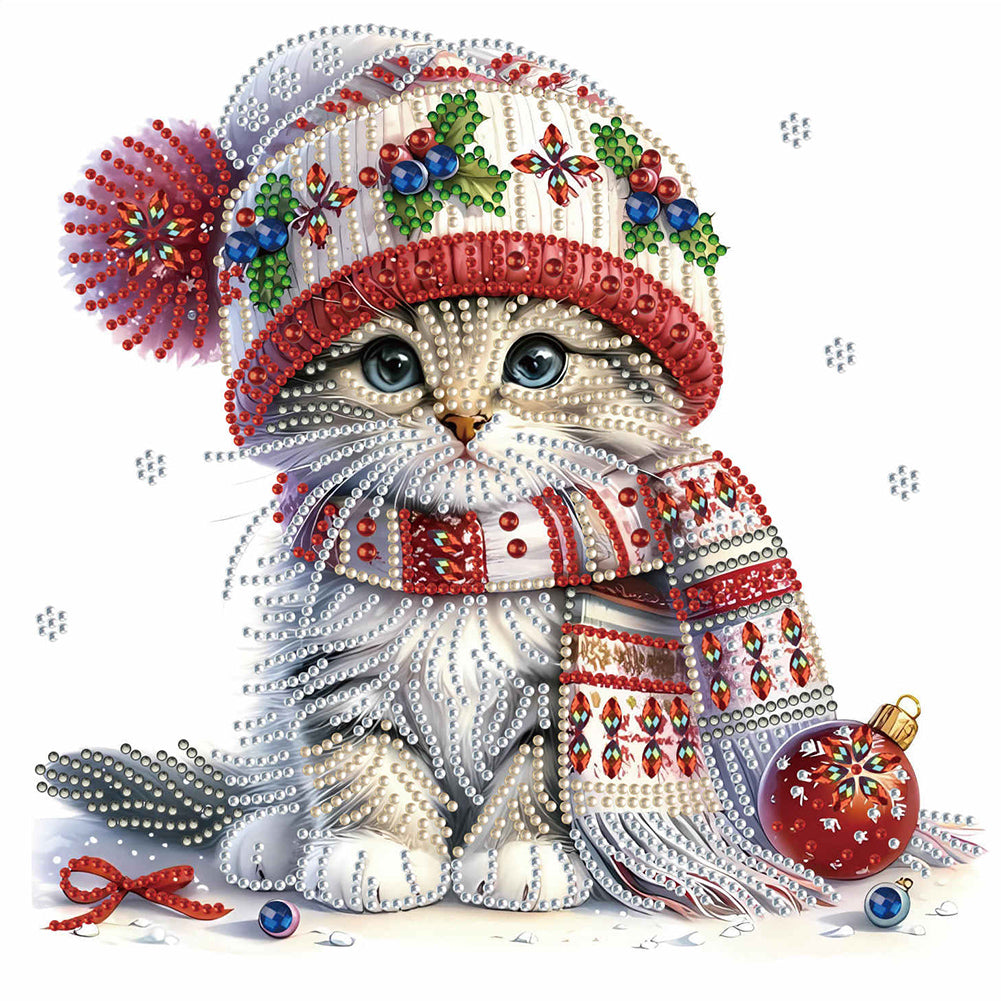 Christmas Kitten 30*30CM(Canvas) Partial Special Shaped Drill Diamond Painting