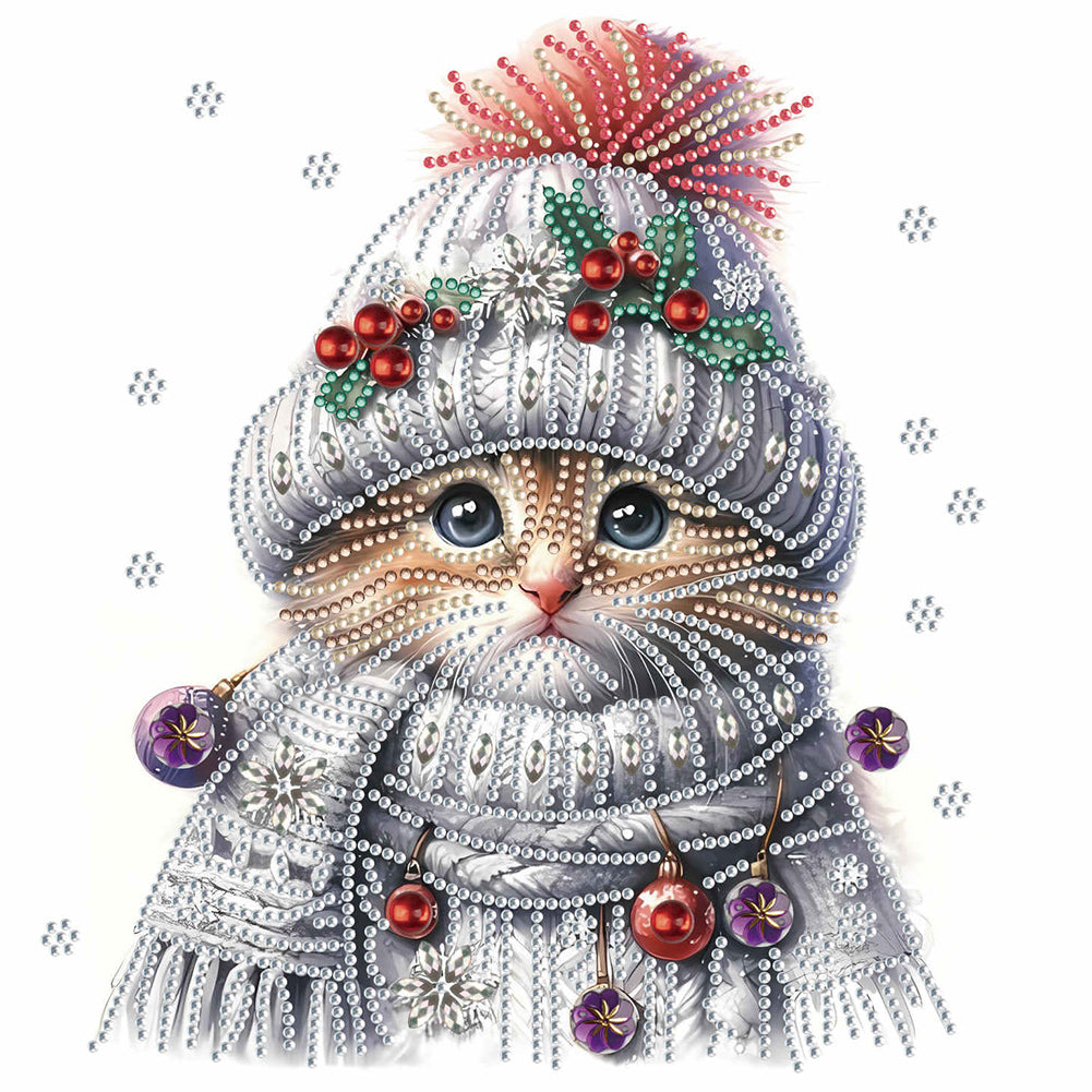 Christmas Kitten 30*30CM(Canvas) Partial Special Shaped Drill Diamond Painting