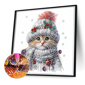 Christmas Kitten 30*30CM(Canvas) Partial Special Shaped Drill Diamond Painting