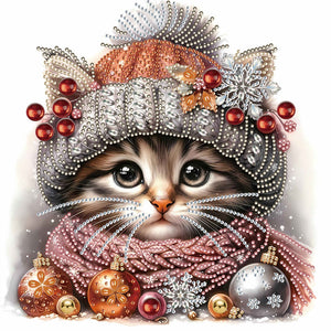 Christmas Kitten 30*30CM(Canvas) Partial Special Shaped Drill Diamond Painting