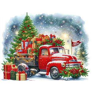 Christmas Car 40*30CM(Canvas) Partial Special Shaped Drill Diamond Painting
