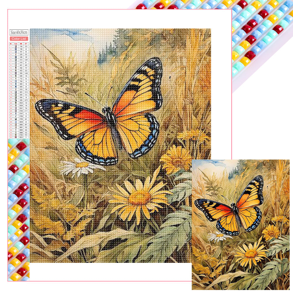 Butterfly In Reeds 35X45CM(Canvas) Full Square Drill Diamond Painting