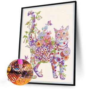 Cats, Flowers And Butterflies 30X40CM(Canvas) Partial Special Shaped Drill Diamond Painting