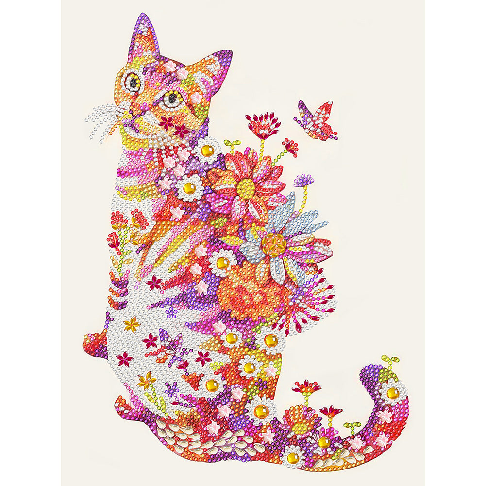 Cats, Flowers And Butterflies 30X40CM(Canvas) Partial Special Shaped Drill Diamond Painting