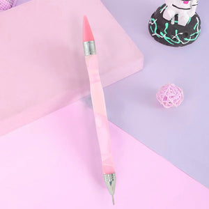 Double-End Manicure Point Drill Pen with Clay Glue Tips Nail Art Tool (Pink)