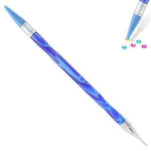 Double-End Manicure Point Drill Pen with Clay Glue Tips Nail Art Tool (Blue)
