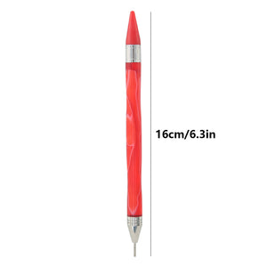 Double-End Manicure Point Drill Pen with Clay Glue Tips Nail Art Tool (Red)