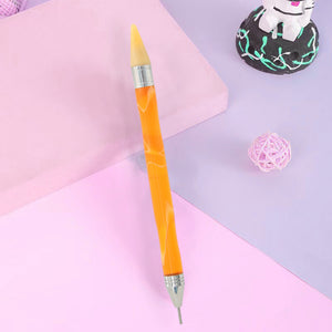 Double-End Manicure Point Drill Pen with Clay Glue Tips Nail Art Tool (Yellow)