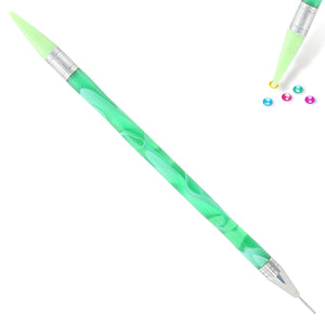 Double-End Manicure Point Drill Pen with Clay Glue Tips Nail Art Tool (Green)