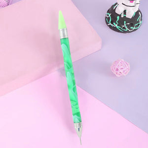 Double-End Manicure Point Drill Pen with Clay Glue Tips Nail Art Tool (Green)