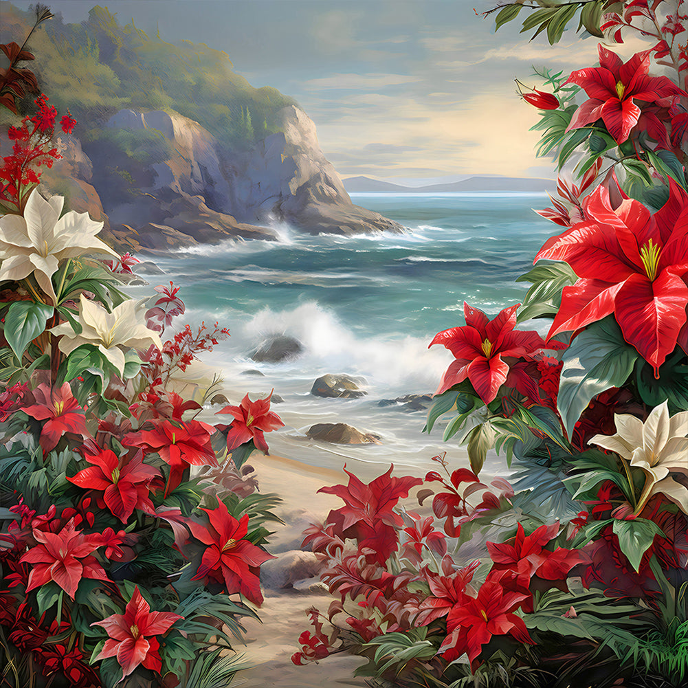 Red Flower Waves 30*30CM(Canvas) Full Round Drill Diamond Painting