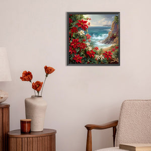 Red Flower Waves 30*30CM(Canvas) Full Round Drill Diamond Painting