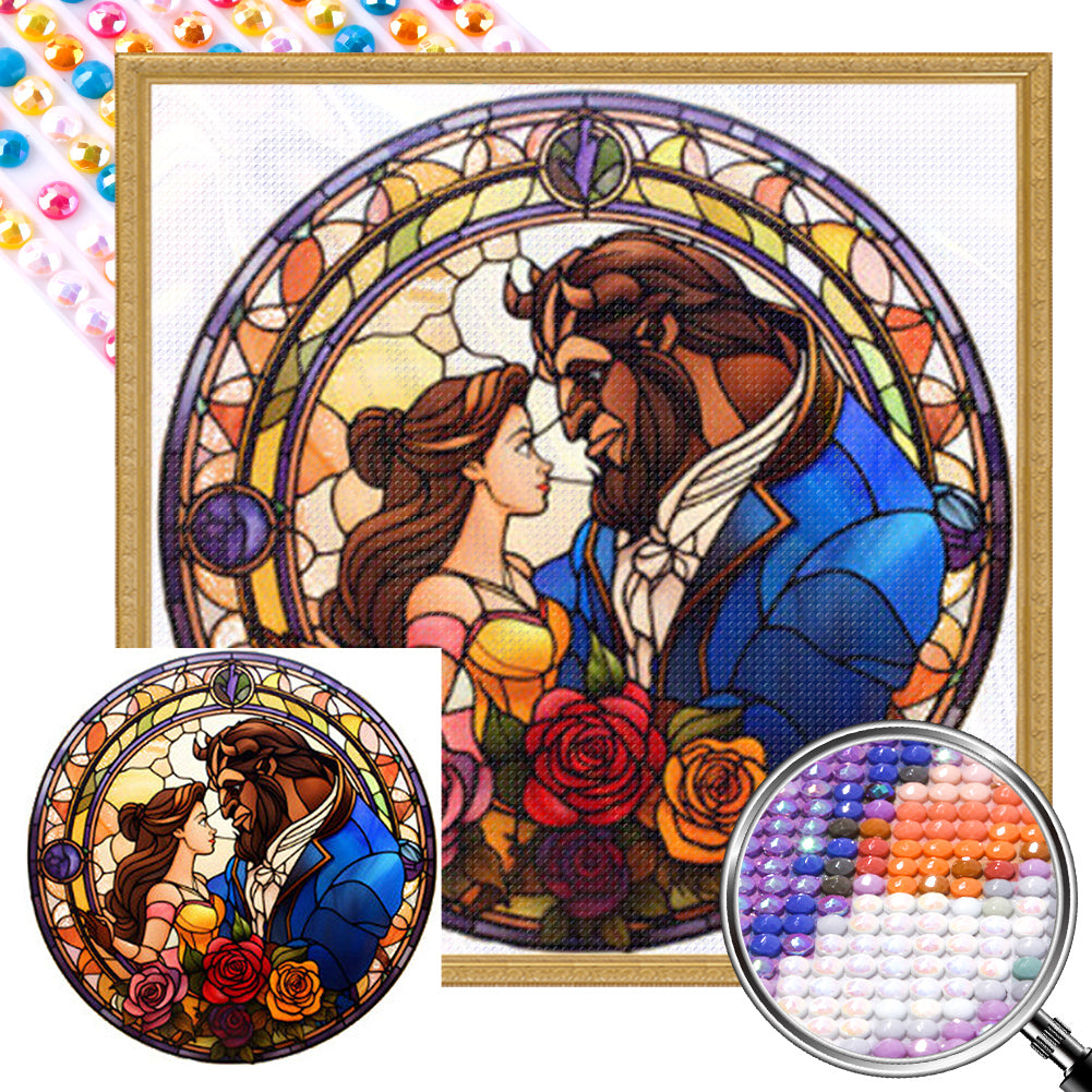 Beauty And The Beast Glass Painting 45X45CM(Canvas) Full AB Round Drill Diamond Painting