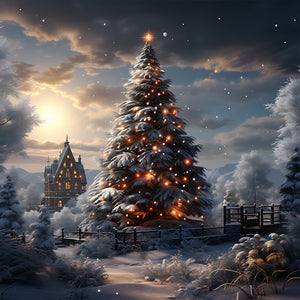 Christmas Tree In Winter Snow 30*30CM(Canvas) Full Round Drill Diamond Painting