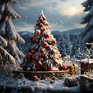 Christmas Tree In Winter Snow 30*30CM(Canvas) Full Round Drill Diamond Painting