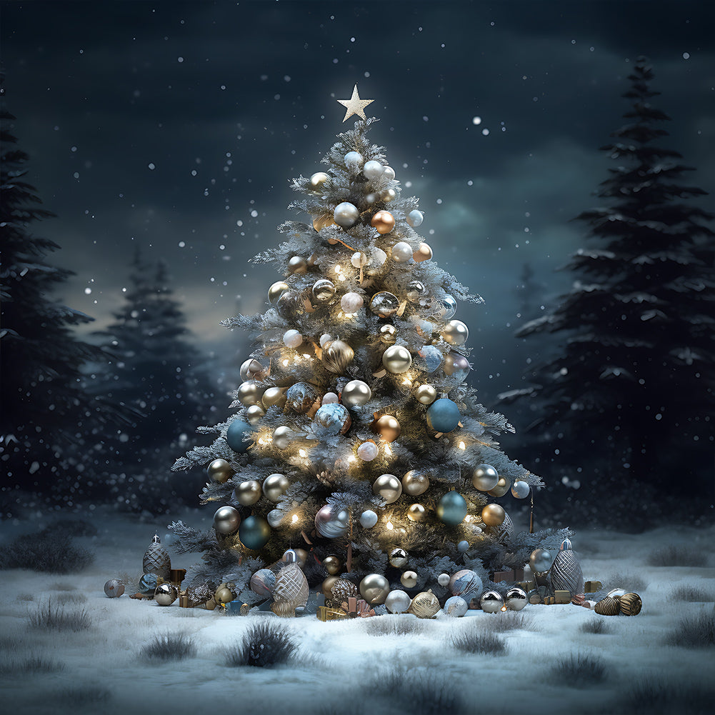 Christmas Tree In Winter Snow 30*30CM(Canvas) Full Round Drill Diamond Painting