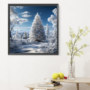 Christmas Tree In Winter Snow 30*30CM(Canvas) Full Round Drill Diamond Painting