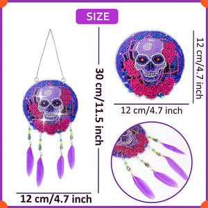 Feather Wind Chime Diamond Painting Hanging Pendant for Home Wall Decor (Skull)