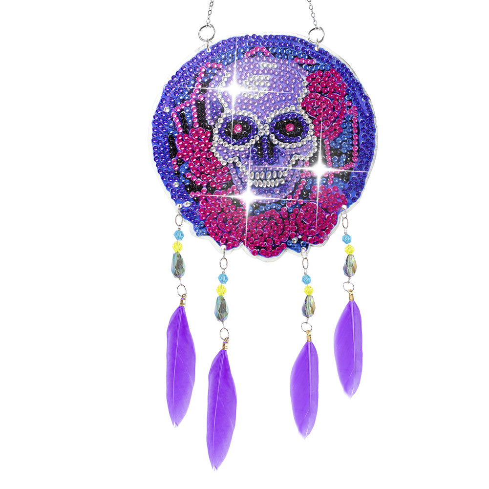 Feather Wind Chime Diamond Painting Hanging Pendant for Home Wall Decor (Skull)