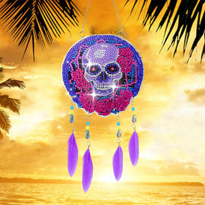 Feather Wind Chime Diamond Painting Hanging Pendant for Home Wall Decor (Skull)