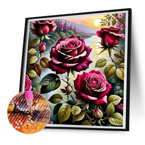 Roses By The Lake 30*30CM(Canvas) Full Round Drill Diamond Painting