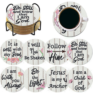 8 PCS Acrylic DIY Diamond Painting Art Coaster Kit with Holder (Love and Faith)