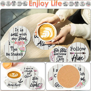 8 PCS Acrylic DIY Diamond Painting Art Coaster Kit with Holder (Love and Faith)