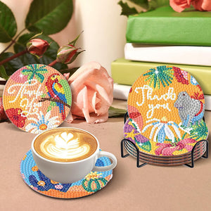 8 PCS Acrylic DIY Diamond Painting Art Coaster Kit with Holder (Love and Thanks)