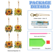 Load image into Gallery viewer, 6 PCS Double Sided Diamond Painting Art Keychain Full Drill Keyring (Sunflower)
