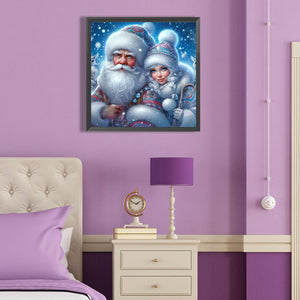 Santa Claus And Snow Girl 40*40CM(Canvas) Full Round Drill Diamond Painting