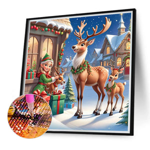 Christmas Sika Deer 40*40CM(Canvas) Full Round Drill Diamond Painting