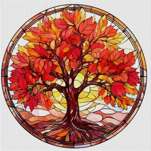 Glass Painting-Maple Tree (40*40CM) 14CT Stamped Cross Stitch