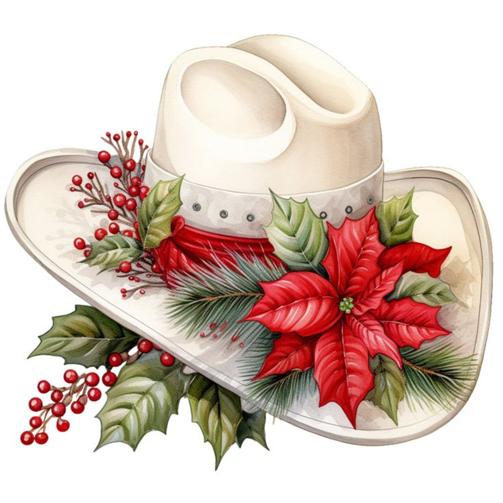 Christmas Cowboy Hat 30*30CM(Canvas) Full Round Drill Diamond Painting