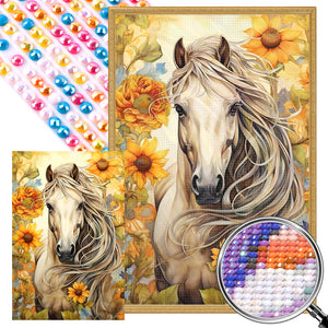 Sunflower Horse 40*60CM(Picture) Full AB Round Drill Diamond Painting