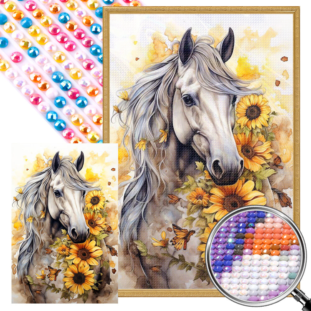 Sunflower Horse 40*60CM(Picture) Full AB Round Drill Diamond Painting