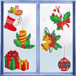 6 PCS Christmas Diamonds Painting Stickers Kit for Boy Girls Gift (Bells Candle)